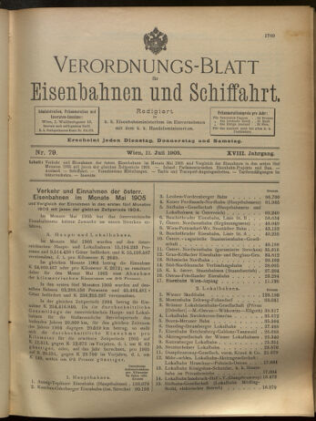 Verordnungs-Blatt für Eisenbahnen und Schiffahrt: Veröffentlichungen in Tarif- und Transport-Angelegenheiten 19050711 Seite: 1