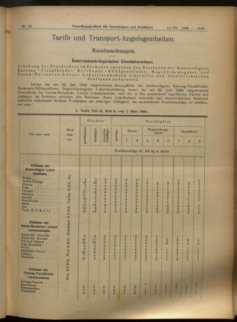 Verordnungs-Blatt für Eisenbahnen und Schiffahrt: Veröffentlichungen in Tarif- und Transport-Angelegenheiten 19050715 Seite: 9