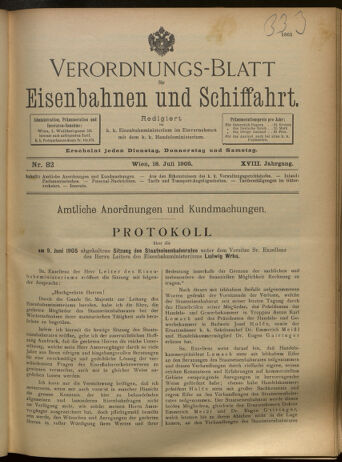 Verordnungs-Blatt für Eisenbahnen und Schiffahrt: Veröffentlichungen in Tarif- und Transport-Angelegenheiten 19050718 Seite: 1