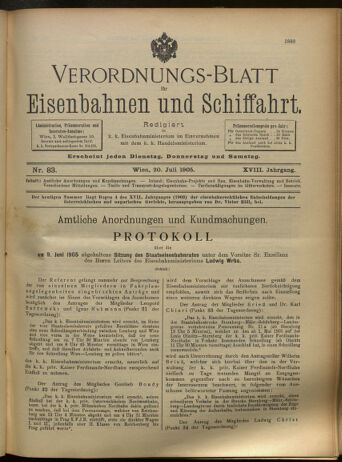 Verordnungs-Blatt für Eisenbahnen und Schiffahrt: Veröffentlichungen in Tarif- und Transport-Angelegenheiten 19050720 Seite: 1