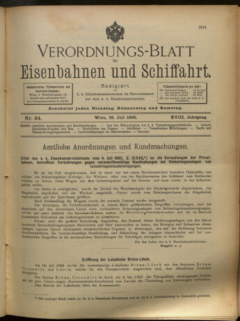 Verordnungs-Blatt für Eisenbahnen und Schiffahrt: Veröffentlichungen in Tarif- und Transport-Angelegenheiten 19050722 Seite: 1