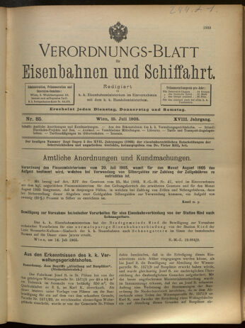 Verordnungs-Blatt für Eisenbahnen und Schiffahrt: Veröffentlichungen in Tarif- und Transport-Angelegenheiten 19050725 Seite: 1