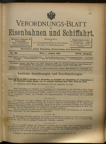 Verordnungs-Blatt für Eisenbahnen und Schiffahrt: Veröffentlichungen in Tarif- und Transport-Angelegenheiten 19050801 Seite: 1