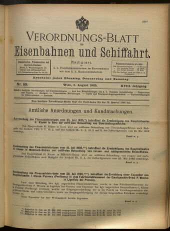 Verordnungs-Blatt für Eisenbahnen und Schiffahrt: Veröffentlichungen in Tarif- und Transport-Angelegenheiten 19050803 Seite: 1