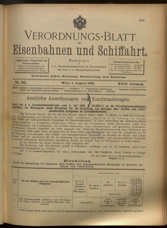 Verordnungs-Blatt für Eisenbahnen und Schiffahrt: Veröffentlichungen in Tarif- und Transport-Angelegenheiten 19050805 Seite: 1