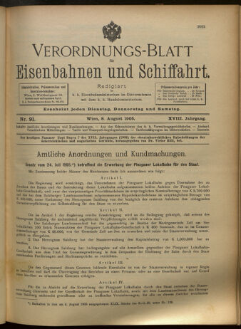 Verordnungs-Blatt für Eisenbahnen und Schiffahrt: Veröffentlichungen in Tarif- und Transport-Angelegenheiten 19050808 Seite: 1