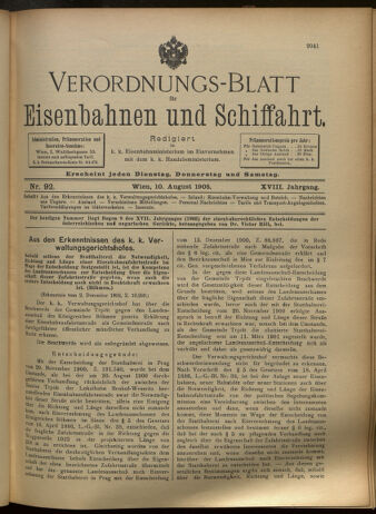 Verordnungs-Blatt für Eisenbahnen und Schiffahrt: Veröffentlichungen in Tarif- und Transport-Angelegenheiten 19050810 Seite: 1