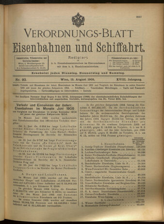 Verordnungs-Blatt für Eisenbahnen und Schiffahrt: Veröffentlichungen in Tarif- und Transport-Angelegenheiten 19050812 Seite: 1