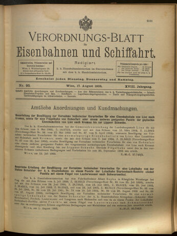 Verordnungs-Blatt für Eisenbahnen und Schiffahrt: Veröffentlichungen in Tarif- und Transport-Angelegenheiten 19050817 Seite: 1