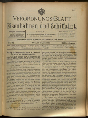 Verordnungs-Blatt für Eisenbahnen und Schiffahrt: Veröffentlichungen in Tarif- und Transport-Angelegenheiten 19050819 Seite: 1