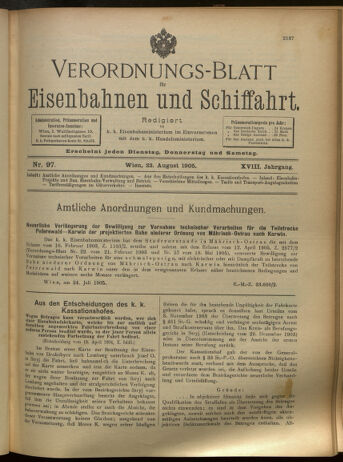 Verordnungs-Blatt für Eisenbahnen und Schiffahrt: Veröffentlichungen in Tarif- und Transport-Angelegenheiten 19050822 Seite: 1