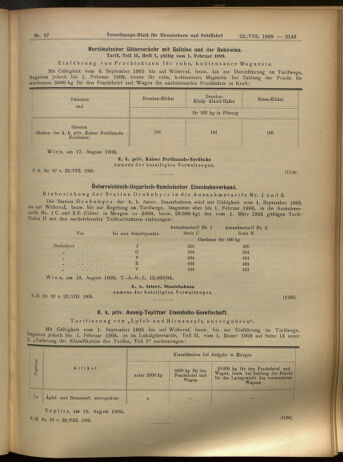 Verordnungs-Blatt für Eisenbahnen und Schiffahrt: Veröffentlichungen in Tarif- und Transport-Angelegenheiten 19050822 Seite: 7