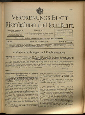 Verordnungs-Blatt für Eisenbahnen und Schiffahrt: Veröffentlichungen in Tarif- und Transport-Angelegenheiten 19050824 Seite: 1