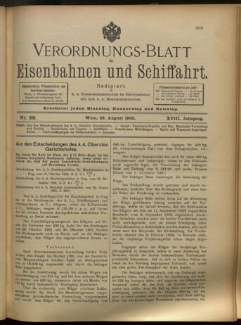 Verordnungs-Blatt für Eisenbahnen und Schiffahrt: Veröffentlichungen in Tarif- und Transport-Angelegenheiten 19050826 Seite: 1