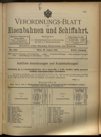 Verordnungs-Blatt für Eisenbahnen und Schiffahrt: Veröffentlichungen in Tarif- und Transport-Angelegenheiten 19050829 Seite: 1