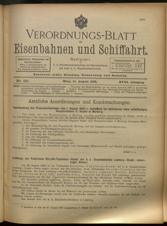 Verordnungs-Blatt für Eisenbahnen und Schiffahrt: Veröffentlichungen in Tarif- und Transport-Angelegenheiten 19050831 Seite: 1