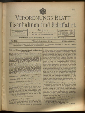 Verordnungs-Blatt für Eisenbahnen und Schiffahrt: Veröffentlichungen in Tarif- und Transport-Angelegenheiten 19050902 Seite: 1