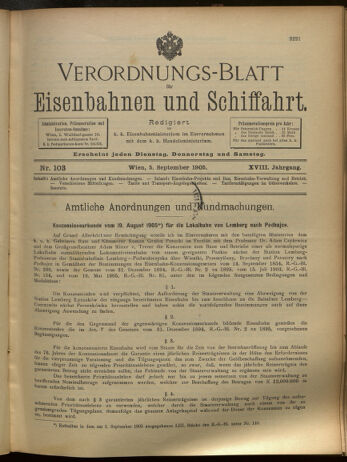 Verordnungs-Blatt für Eisenbahnen und Schiffahrt: Veröffentlichungen in Tarif- und Transport-Angelegenheiten 19050905 Seite: 1