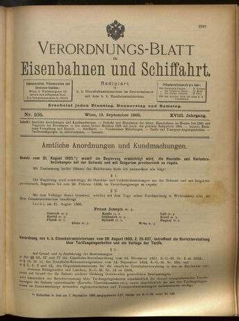 Verordnungs-Blatt für Eisenbahnen und Schiffahrt: Veröffentlichungen in Tarif- und Transport-Angelegenheiten 19050912 Seite: 1