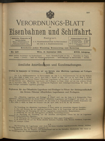 Verordnungs-Blatt für Eisenbahnen und Schiffahrt: Veröffentlichungen in Tarif- und Transport-Angelegenheiten 19050916 Seite: 1