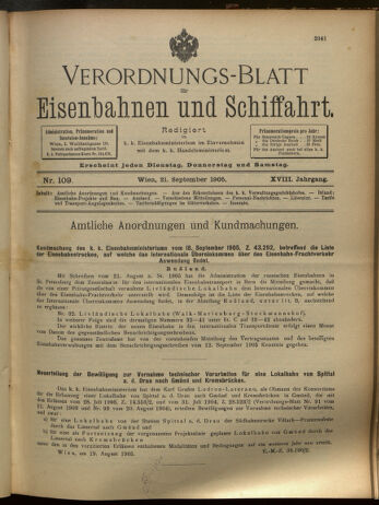 Verordnungs-Blatt für Eisenbahnen und Schiffahrt: Veröffentlichungen in Tarif- und Transport-Angelegenheiten 19050921 Seite: 1