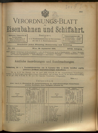 Verordnungs-Blatt für Eisenbahnen und Schiffahrt: Veröffentlichungen in Tarif- und Transport-Angelegenheiten 19050928 Seite: 1