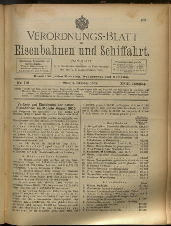 Verordnungs-Blatt für Eisenbahnen und Schiffahrt: Veröffentlichungen in Tarif- und Transport-Angelegenheiten 19051007 Seite: 1