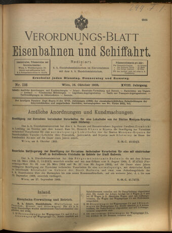 Verordnungs-Blatt für Eisenbahnen und Schiffahrt: Veröffentlichungen in Tarif- und Transport-Angelegenheiten 19051012 Seite: 1