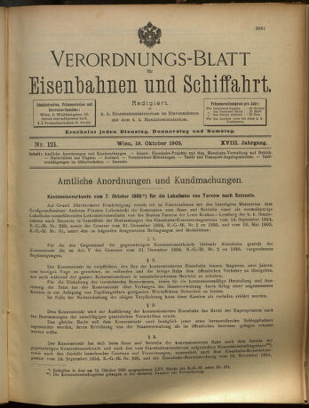 Verordnungs-Blatt für Eisenbahnen und Schiffahrt: Veröffentlichungen in Tarif- und Transport-Angelegenheiten 19051019 Seite: 1