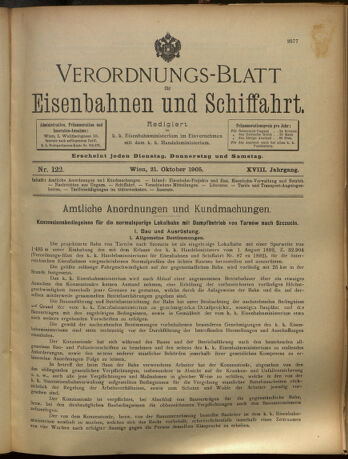 Verordnungs-Blatt für Eisenbahnen und Schiffahrt: Veröffentlichungen in Tarif- und Transport-Angelegenheiten 19051021 Seite: 1