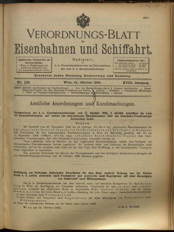 Verordnungs-Blatt für Eisenbahnen und Schiffahrt: Veröffentlichungen in Tarif- und Transport-Angelegenheiten 19051024 Seite: 1