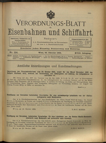 Verordnungs-Blatt für Eisenbahnen und Schiffahrt: Veröffentlichungen in Tarif- und Transport-Angelegenheiten 19051026 Seite: 1