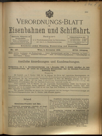 Verordnungs-Blatt für Eisenbahnen und Schiffahrt: Veröffentlichungen in Tarif- und Transport-Angelegenheiten 19051104 Seite: 1