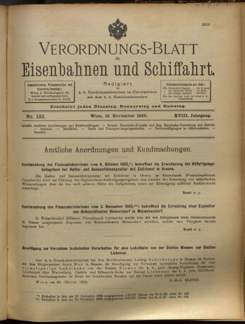 Verordnungs-Blatt für Eisenbahnen und Schiffahrt: Veröffentlichungen in Tarif- und Transport-Angelegenheiten 19051116 Seite: 1