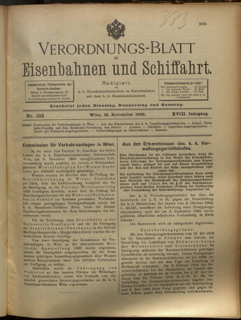 Verordnungs-Blatt für Eisenbahnen und Schiffahrt: Veröffentlichungen in Tarif- und Transport-Angelegenheiten 19051118 Seite: 1