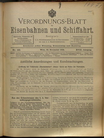 Verordnungs-Blatt für Eisenbahnen und Schiffahrt: Veröffentlichungen in Tarif- und Transport-Angelegenheiten 19051123 Seite: 1