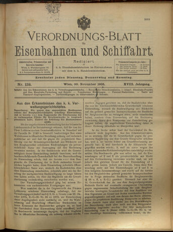 Verordnungs-Blatt für Eisenbahnen und Schiffahrt: Veröffentlichungen in Tarif- und Transport-Angelegenheiten 19051130 Seite: 1