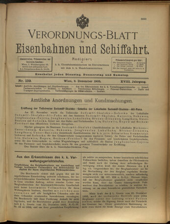 Verordnungs-Blatt für Eisenbahnen und Schiffahrt: Veröffentlichungen in Tarif- und Transport-Angelegenheiten 19051202 Seite: 1