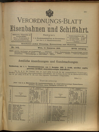 Verordnungs-Blatt für Eisenbahnen und Schiffahrt: Veröffentlichungen in Tarif- und Transport-Angelegenheiten 19051212 Seite: 1