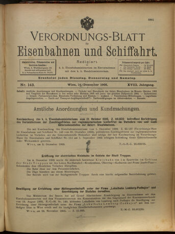 Verordnungs-Blatt für Eisenbahnen und Schiffahrt: Veröffentlichungen in Tarif- und Transport-Angelegenheiten 19051214 Seite: 1