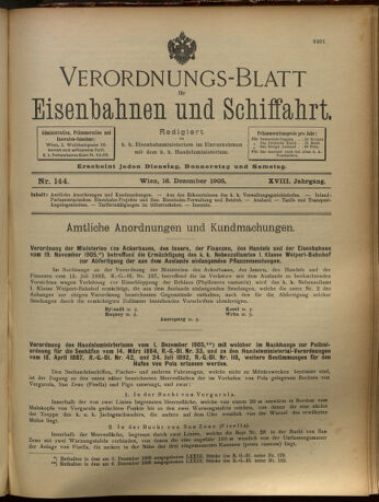 Verordnungs-Blatt für Eisenbahnen und Schiffahrt: Veröffentlichungen in Tarif- und Transport-Angelegenheiten 19051216 Seite: 1