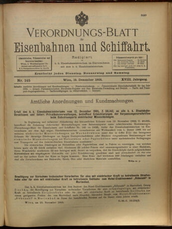 Verordnungs-Blatt für Eisenbahnen und Schiffahrt: Veröffentlichungen in Tarif- und Transport-Angelegenheiten 19051219 Seite: 1