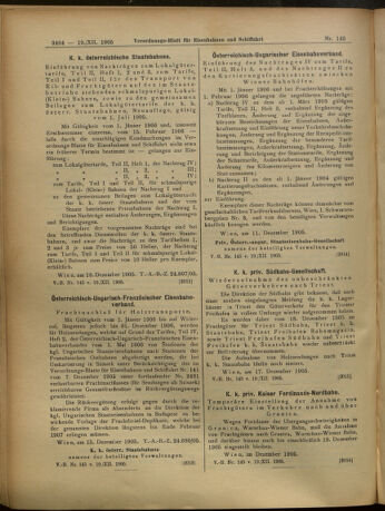 Verordnungs-Blatt für Eisenbahnen und Schiffahrt: Veröffentlichungen in Tarif- und Transport-Angelegenheiten 19051219 Seite: 16