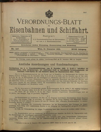 Verordnungs-Blatt für Eisenbahnen und Schiffahrt: Veröffentlichungen in Tarif- und Transport-Angelegenheiten 19051223 Seite: 1