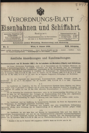 Verordnungs-Blatt für Eisenbahnen und Schiffahrt: Veröffentlichungen in Tarif- und Transport-Angelegenheiten 19060106 Seite: 1