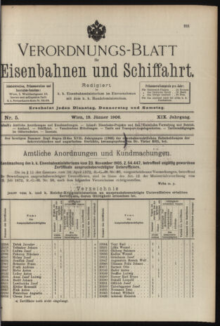 Verordnungs-Blatt für Eisenbahnen und Schiffahrt: Veröffentlichungen in Tarif- und Transport-Angelegenheiten 19060113 Seite: 1