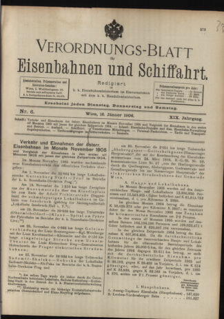 Verordnungs-Blatt für Eisenbahnen und Schiffahrt: Veröffentlichungen in Tarif- und Transport-Angelegenheiten 19060116 Seite: 1