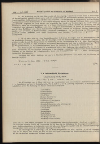 Verordnungs-Blatt für Eisenbahnen und Schiffahrt: Veröffentlichungen in Tarif- und Transport-Angelegenheiten 19060118 Seite: 22