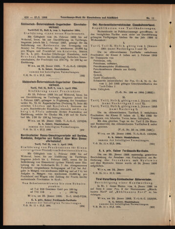 Verordnungs-Blatt für Eisenbahnen und Schiffahrt: Veröffentlichungen in Tarif- und Transport-Angelegenheiten 19060127 Seite: 12