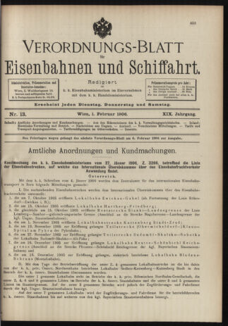 Verordnungs-Blatt für Eisenbahnen und Schiffahrt: Veröffentlichungen in Tarif- und Transport-Angelegenheiten 19060201 Seite: 1